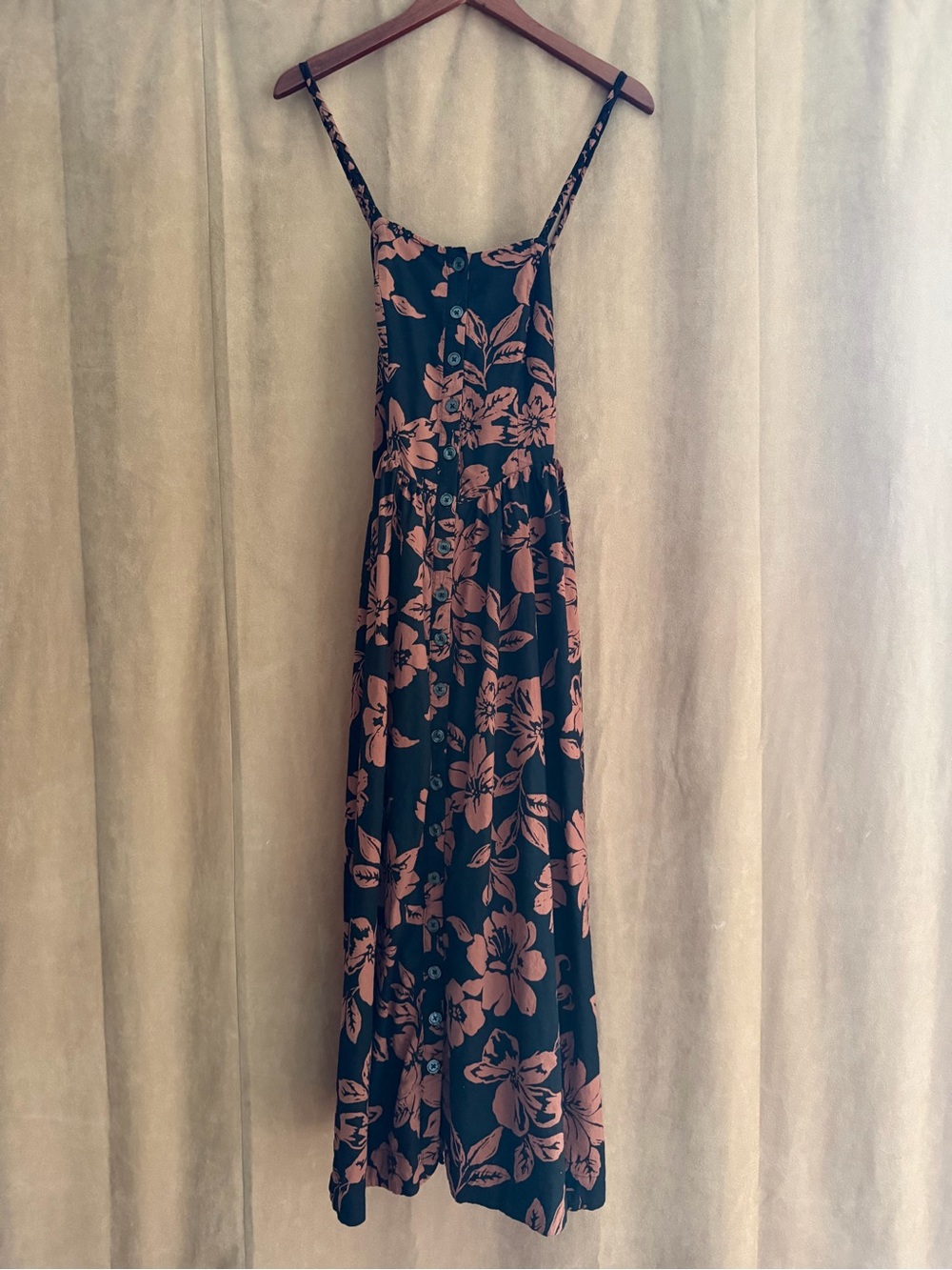 Free People Black Maxi Dress with Dusty Rose Floral Print